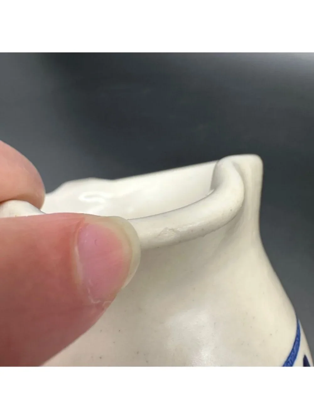 Vintage Pottery Creamer Pitcher Sugar Bowl White Blue Stoneware Set 1990s